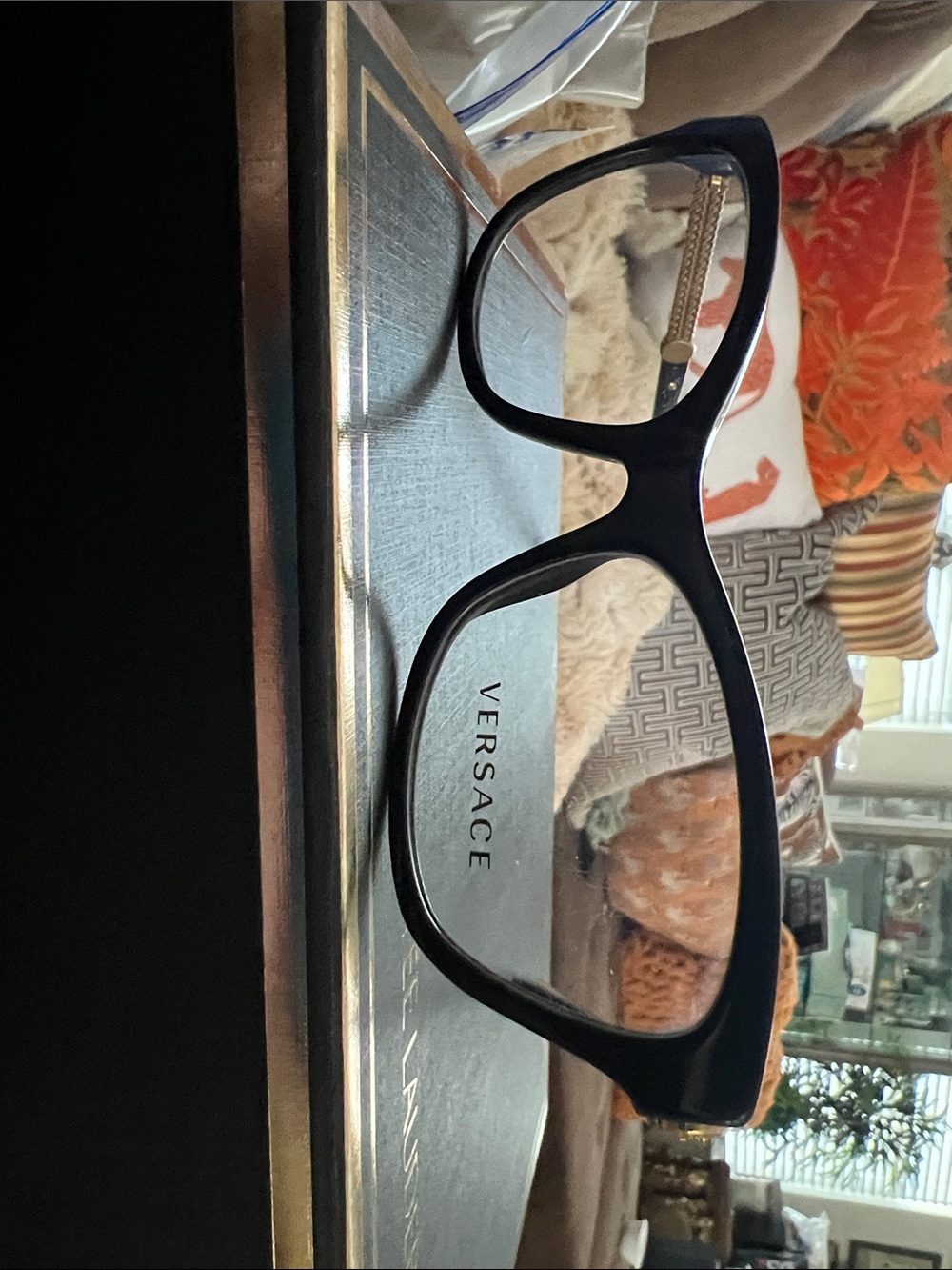 Versace Black Designer Square Glasses with Gold Temples New with case